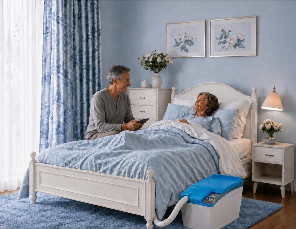 Carebidet positioned beside a care bed
