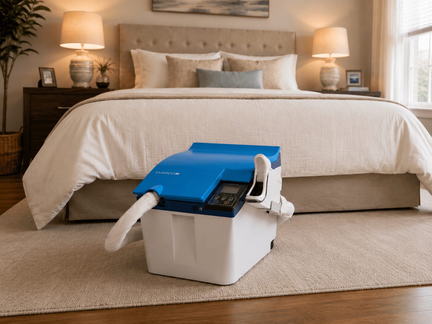 Carebidet positioned at the foot of a bed for in-bed toileting care